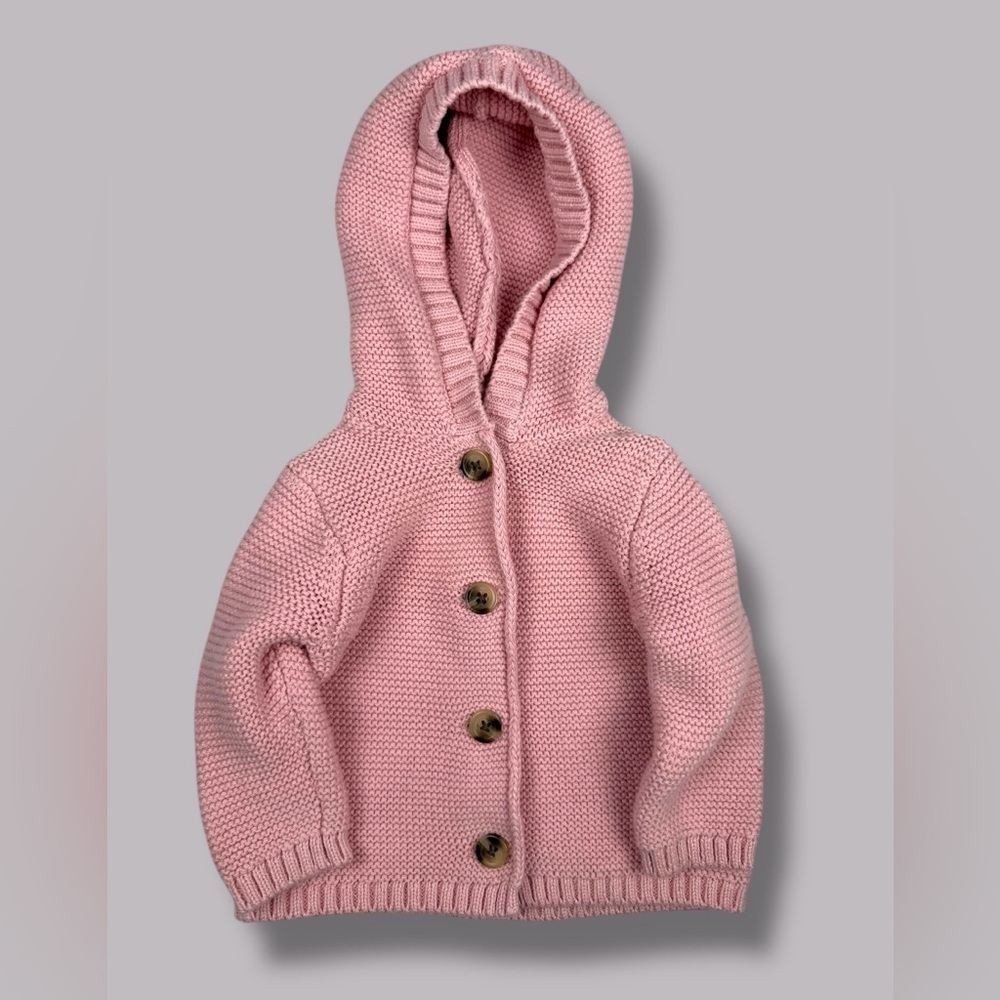 Old Navy Baby Girl 0–3M Hooded Knit Sweater Blush Pink Cotton w/ Buttons NWOT - Picture 3 of 13